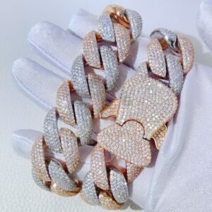 23MM Moissanite-Encrusted Rose & White Gold Miami Cuban Chain - Image 2
