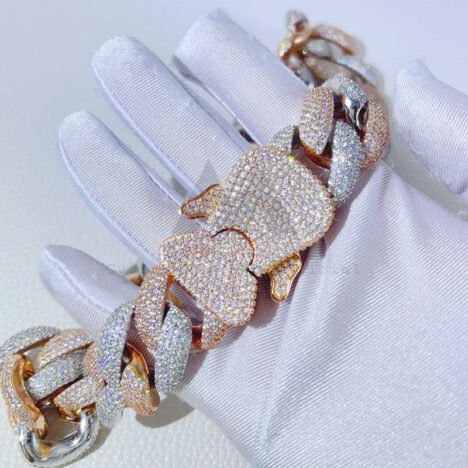 23MM Moissanite-Encrusted Rose & White Gold Miami Cuban Chain - Image 3
