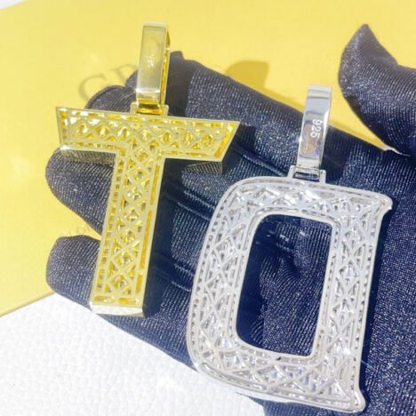 Sterling Silver Iced Out VVS Moissanite Pendant - Hip Hop Jewelry, Baguette Style Letter - Image 3