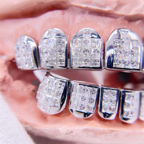 Invisible Setting Top 8 Bottom 8 Princess Cut Moissanite Grillz Custom Made - Image 2