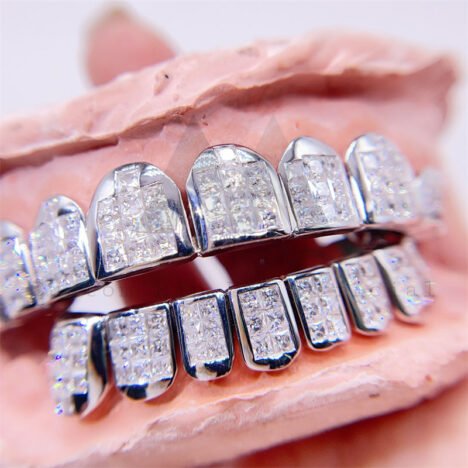 Invisible Setting Top 8 Bottom 8 Princess Cut Moissanite Grillz Custom Made - Image 3