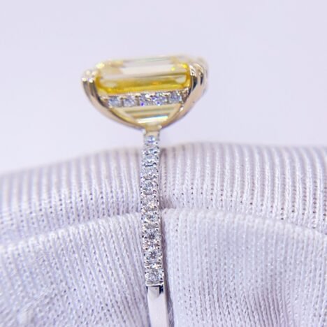 925 Silver 10K 14K 18K White Gold Yellow Moissanite Emerald Cut Halo Diamond Ring - Image 4