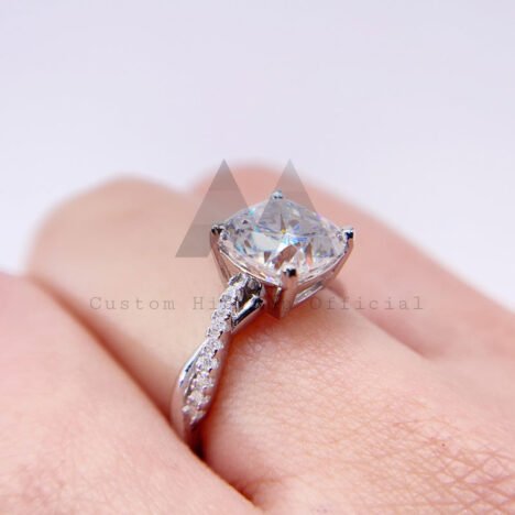 925 Sterling Silver Cushion Cut Moissanite Engagement Ring - VVS, Hip Hop Style - Image 2