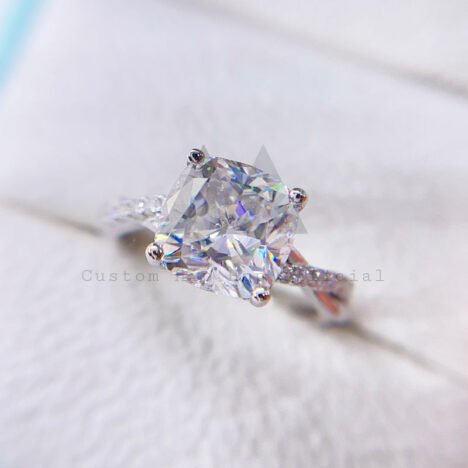 925 Sterling Silver Cushion Cut Moissanite Engagement Ring - VVS, Hip Hop Style - Image 3