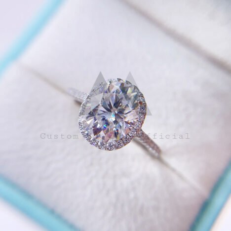 925 Sterling Silver 2.6 CT Oval Moissanite Halo Engagement Ring - Image 3