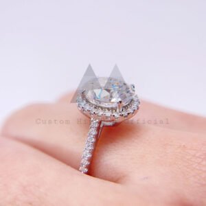 925 Sterling Silver 2.6 CT Oval Moissanite Halo Engagement Ring - Image 4