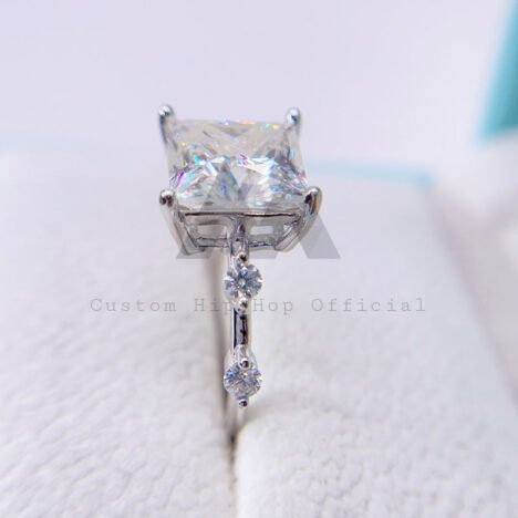 925 Sterling Silver White Gold Color Princess Cut VVS Moissanite Diamond Engagement Ring 4.35CT - Image 4