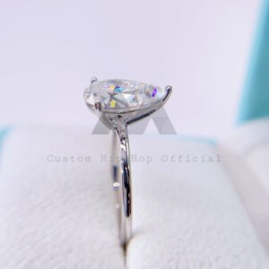 White Gold Plating Over Silver 925 4CT Pear Cut VVS Moissanite Diamond Engagement Ring - Image 3