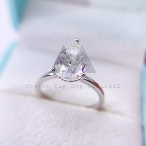 White Gold Plating Over Silver 925 4CT Pear Cut VVS Moissanite Diamond Engagement Ring - Image 4