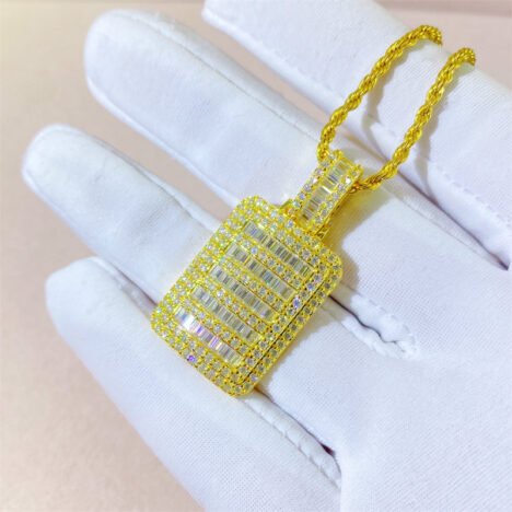 Iced Out Baguette Moissanite Dog Tag Pendant - Hip Hop Jewelry