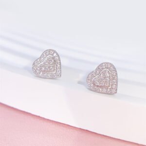 White Gold Solid Silver Iced Out Women Fashion Design Heart Moissanite Jewelry Set Necklace Earrings - Image 5