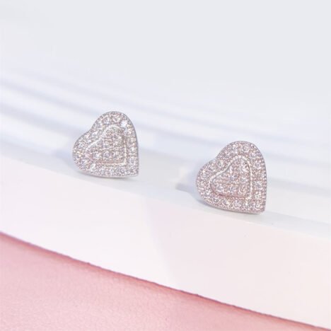White Gold Solid Silver Iced Out Women Fashion Design Heart Moissanite Jewelry Set Necklace Earrings - Image 5