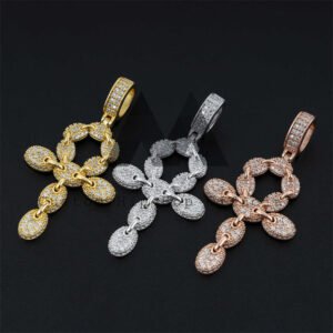 Iced Out Sterling Silver 925 White Gold Plated Moissanite Ankh Cross Pendant - Image 2