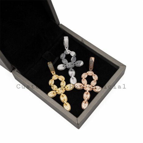 Iced Out Sterling Silver 925 White Gold Plated Moissanite Ankh Cross Pendant - Image 3