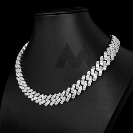 15MM 925 Silver Double Row Baguette Moissanite Cuban Chain | Hip Hop Jewelry - Image 2