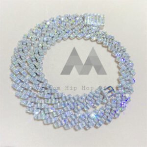 15MM 925 Silver Double Row Baguette Moissanite Cuban Chain | Hip Hop Jewelry - Image 3