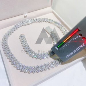 15MM 925 Silver Double Row Baguette Moissanite Cuban Chain | Hip Hop Jewelry - Image 4