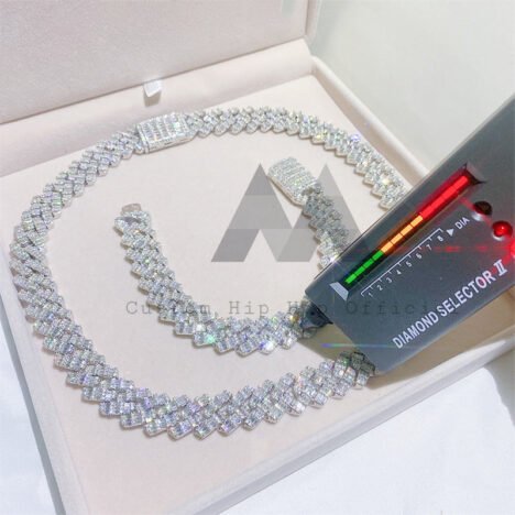 15MM 925 Silver Double Row Baguette Moissanite Cuban Chain | Hip Hop Jewelry - Image 4