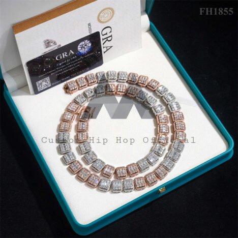 13MM Baguette Moissanite Tennis Chain in 925 Silver & Rose Gold - Image 5