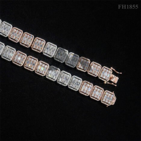 13MM Baguette Moissanite Tennis Chain in 925 Silver & Rose Gold - Image 6
