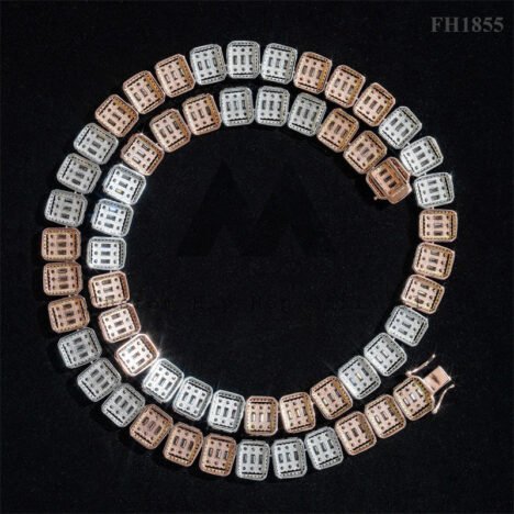 13MM Baguette Moissanite Tennis Chain in 925 Silver & Rose Gold - Image 7
