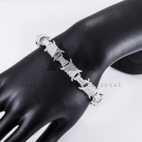 10MM Wire Barber Link Bracelet Iced Out With Moissanite Diamonds Pass Diamond Tester - Image 2