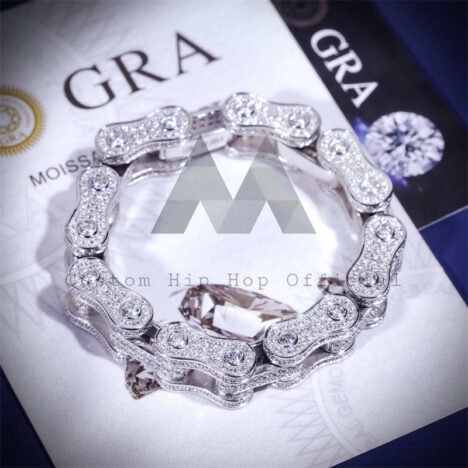 Men's 13MM Iced Out Moissanite Diamond Bike Link Bracelet, Hip Hop Jewelry