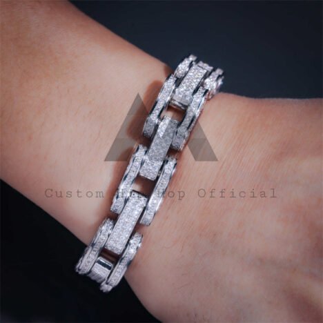 Men's 13MM Iced Out Moissanite Diamond Bike Link Bracelet, Hip Hop Jewelry - Image 4