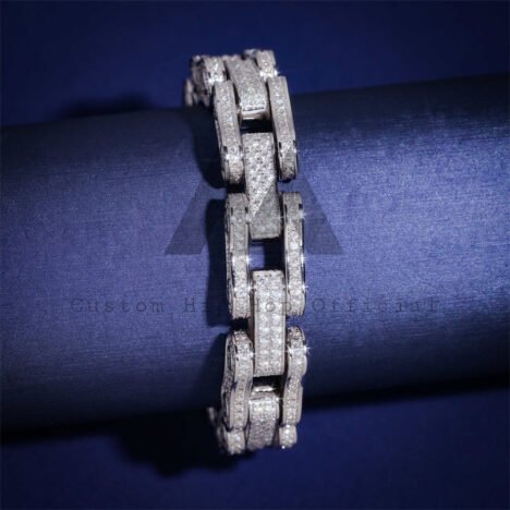 Men's 13MM Iced Out Moissanite Diamond Bike Link Bracelet, Hip Hop Jewelry - Image 6