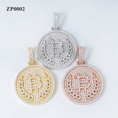 Men's 4MM Iced Out Moissanite Tennis Chain Bitcoin Pendant Hip Hop Jewelry