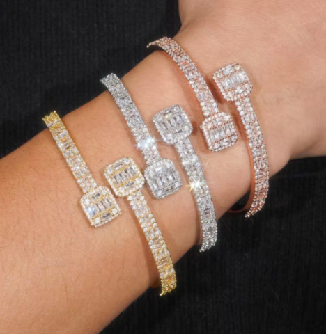 Men's Sterling Silver 925 Baguette Cut VVS Moissanite Diamond Bracelet | Hip Hop Fashion Jewelry
