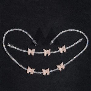 Women's Rose Gold & Silver 925 3MM Moissanite Tennis Bracelet with Butterfly Charm - Hip Hop Jewelry - Image 3