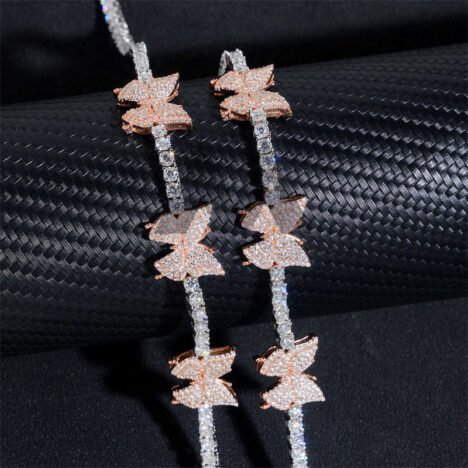 Women's Rose Gold & Silver 925 3MM Moissanite Tennis Bracelet with Butterfly Charm - Hip Hop Jewelry - Image 5