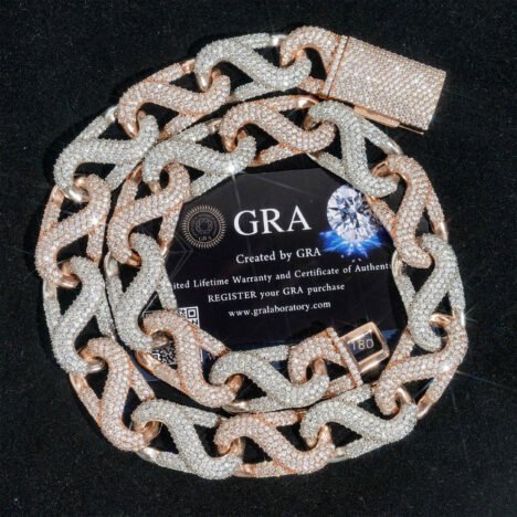 18MM Rose Gold Moissanite Diamond Byzantine Hip Hop Chain for Men