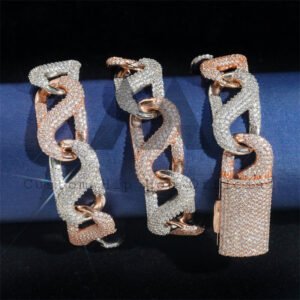 18MM Rose Gold Moissanite Diamond Byzantine Hip Hop Chain for Men - Image 4