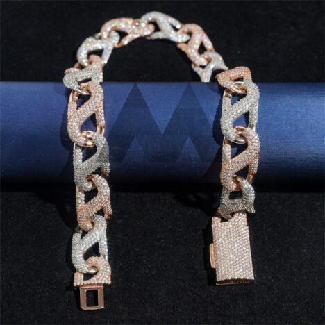 18MM Rose Gold Moissanite Diamond Byzantine Hip Hop Chain for Men - Image 5