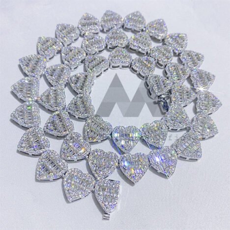 VVS Moissanite Heart Shaped 10MM Tennis Chain, 925 Silver - Image 3