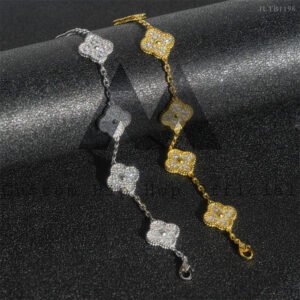 925 Sterling Silver Moissanite Iced Out Bracelet, Hip Hop Style, White/Yellow Gold