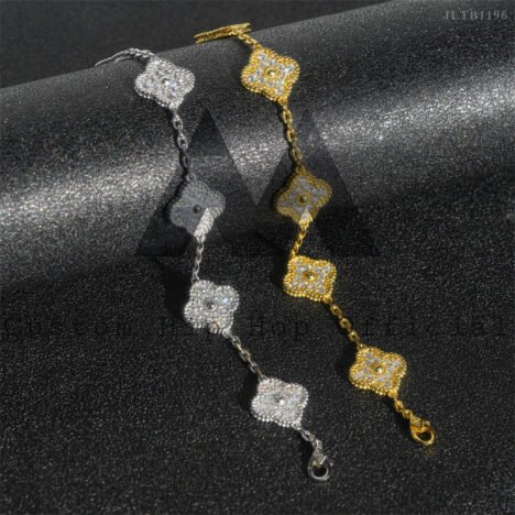 925 Sterling Silver Moissanite Iced Out Bracelet, Hip Hop Style, White/Yellow Gold