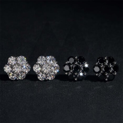 925 Sterling Silver Black Gold 15MM Black Moissanite Cluster Earrings Screw Back - Image 3