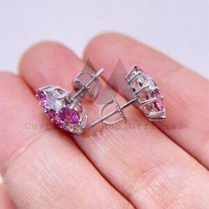 Iced Out Women And Men White Mix Pink Moissanite Cluster Earrings 12MM Screw Back - Image 2