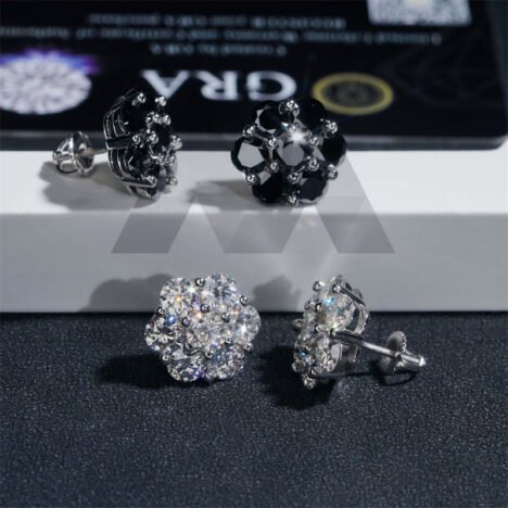 925 Sterling Silver Black Gold 15MM Black Moissanite Cluster Earrings Screw Back - Image 2