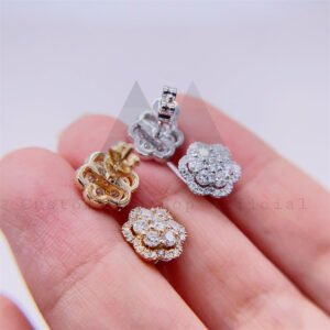 hip hop iced out 10k yellow gold white gold 13mm cluster earrings moissanite diamond pass diamond tester - Image 3