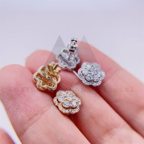hip hop iced out 10k yellow gold white gold 13mm cluster earrings moissanite diamond pass diamond tester - Image 3