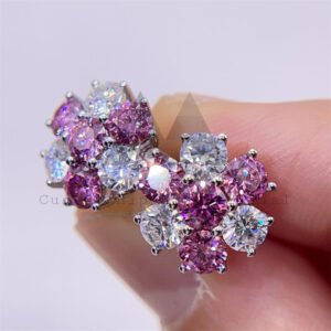 Iced Out Women And Men White Mix Pink Moissanite Cluster Earrings 12MM Screw Back - Image 3