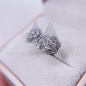 hip hop iced out 10k yellow gold white gold 13mm cluster earrings moissanite diamond pass diamond tester - Image 4