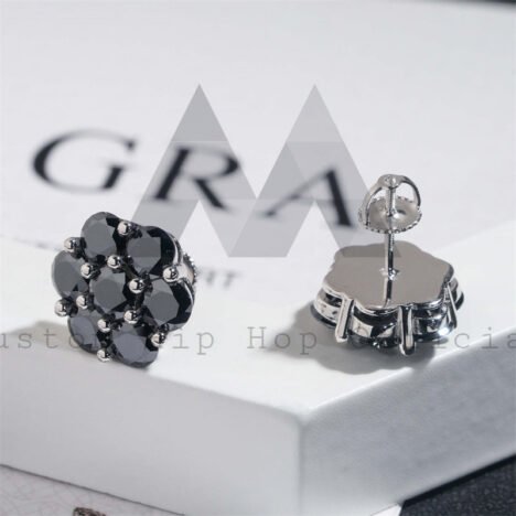 925 Sterling Silver Black Gold 15MM Black Moissanite Cluster Earrings Screw Back - Image 4