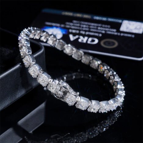 White Gold 925 Sterling Silver Men And Women 8MM Cluster Tennis Bracelet Halo Diamond Style - Image 4