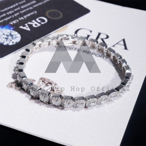 White Gold 925 Sterling Silver Men And Women 8MM Cluster Tennis Bracelet Halo Diamond Style - Image 5