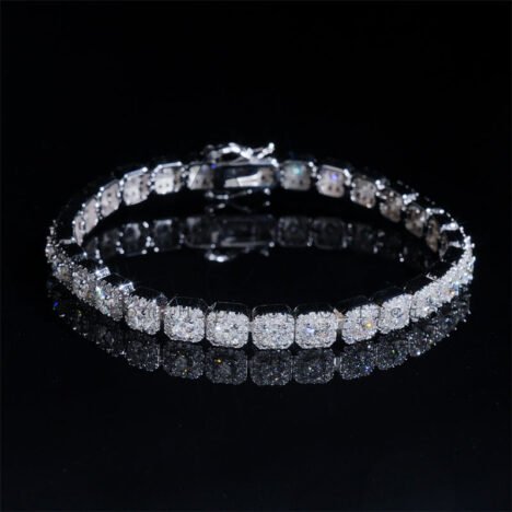 White Gold 925 Sterling Silver Men And Women 8MM Cluster Tennis Bracelet Halo Diamond Style